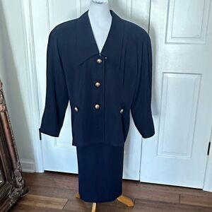 August Max Navy Blazer with Burgundy Lining skirt suit